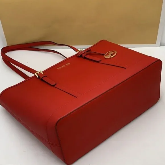 MICHAEL KORS JET SET TRAVEL LARGE TOP ZIP SHOULDER TOTE FLAME - Picture 12 of 15